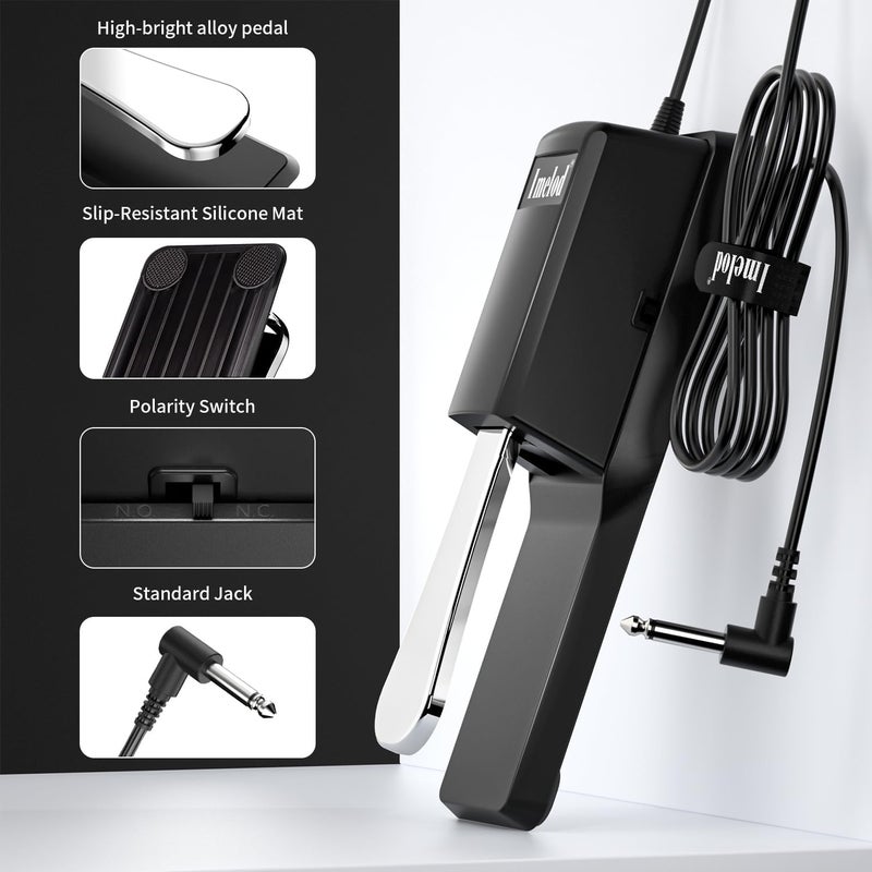 Imelod Digital Piano and Keyboard Sustain Pedal for Yamaha,Roland,Casio,Korg,Behringer,Moog - Universal Foot Pedal Black - Image 3